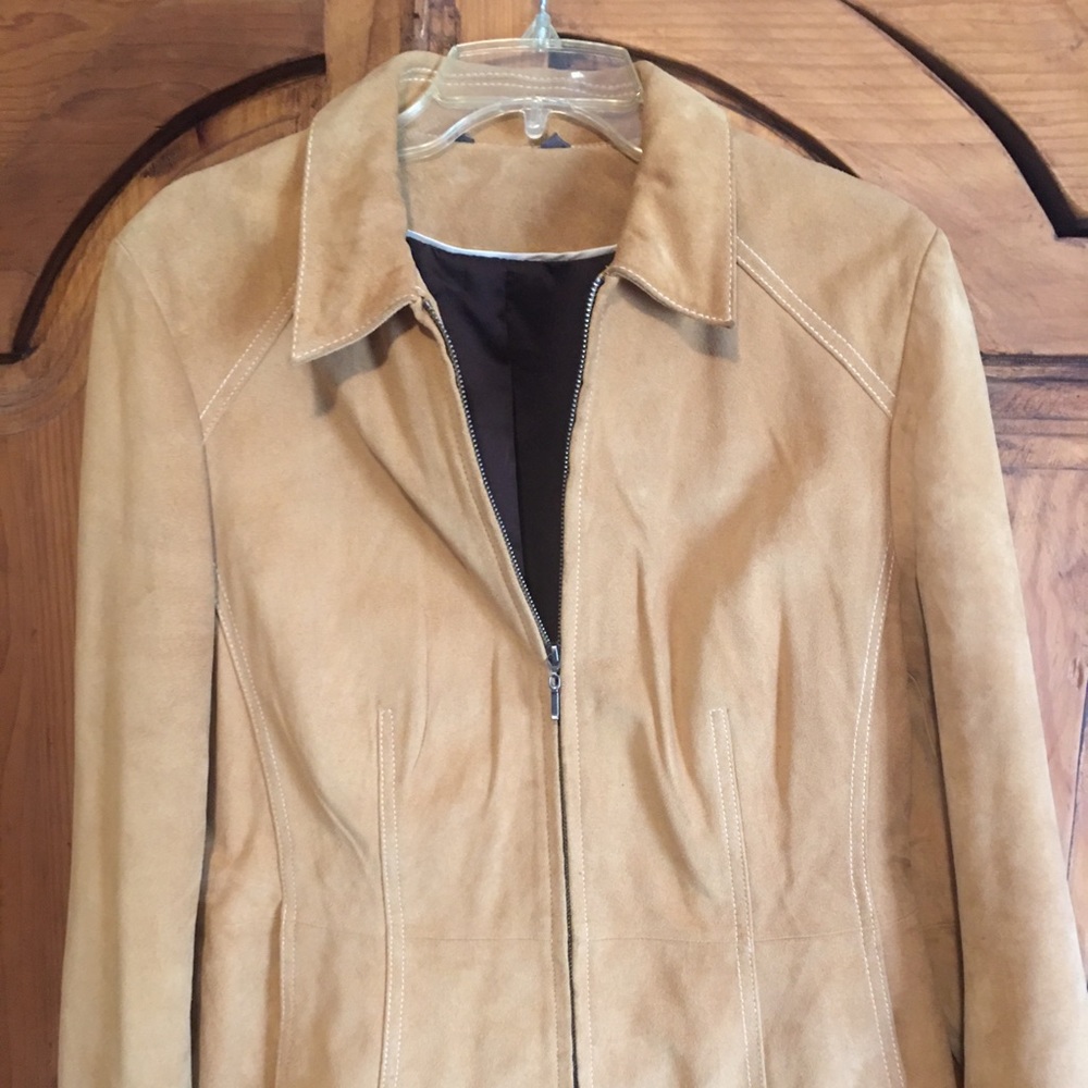 Ladies tan leather double zip jacket